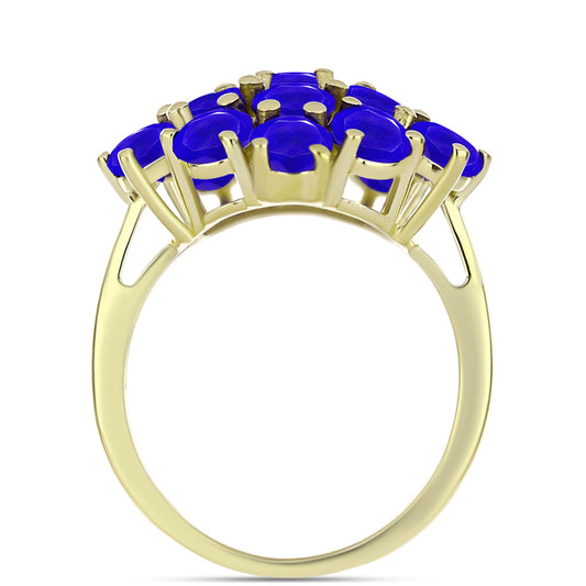 Anel de Prata com Banho de Ouro com Ágata Azul  Contraste: Cabeca de Veado (800)