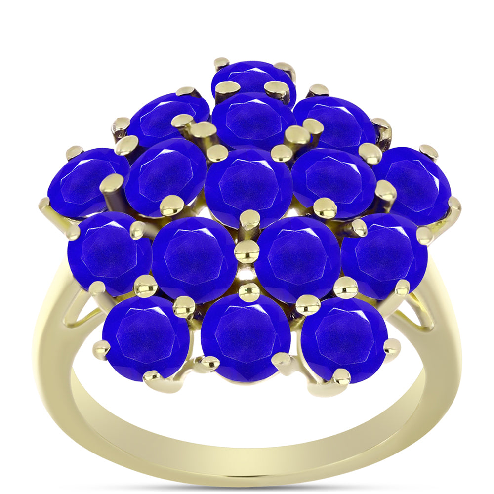 Anel de Prata com Banho de Ouro com Ágata Azul  Contraste: Cabeca de Veado (800) 3 