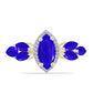 Anel de Prata com Banho de Ouro com Ágata Azul e Topázio Branco  Contraste: Cabeca de Veado (800)