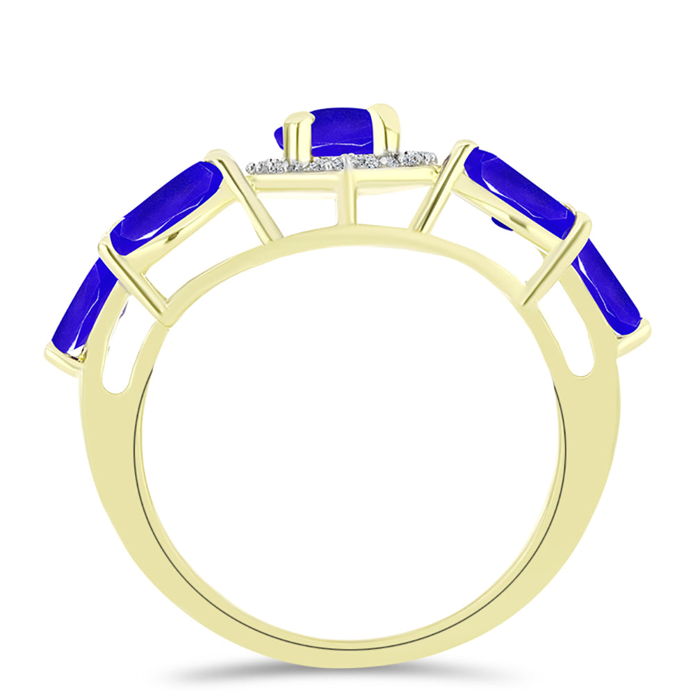 Anel de Prata com Banho de Ouro com Ágata Azul e Topázio Branco  Contraste: Cabeca de Veado (800)