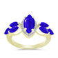 Anel de Prata com Banho de Ouro com Ágata Azul e Topázio Branco  Contraste: Cabeca de Veado (800)