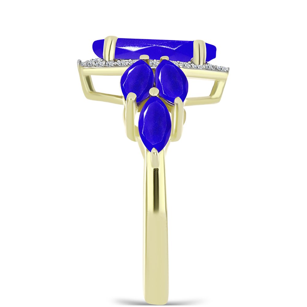 Anel de Prata com Banho de Ouro com Ágata Azul e Topázio Branco  Contraste: Cabeca de Veado (800) 4 