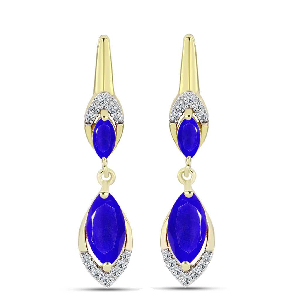 Brincos de Prata com Banho de Ouro com Ágata Azul e Topázio Branco 1 