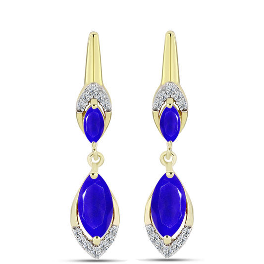 Brincos de Prata com Banho de Ouro com Ágata Azul e Topázio Branco