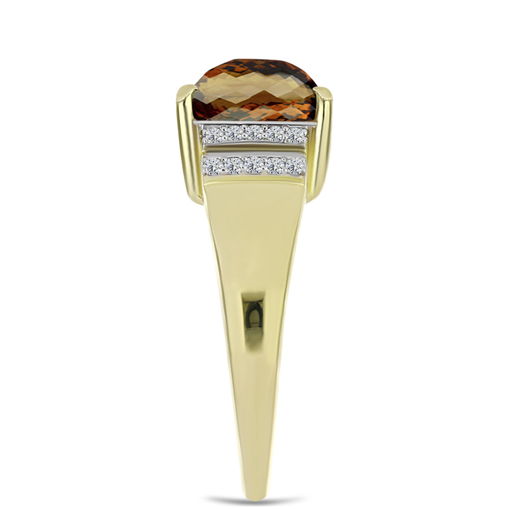 Anel de Prata com Banho de Ouro com Quartzo Cognac e Topázio Branco  Contraste: Cabeca de Veado (800)