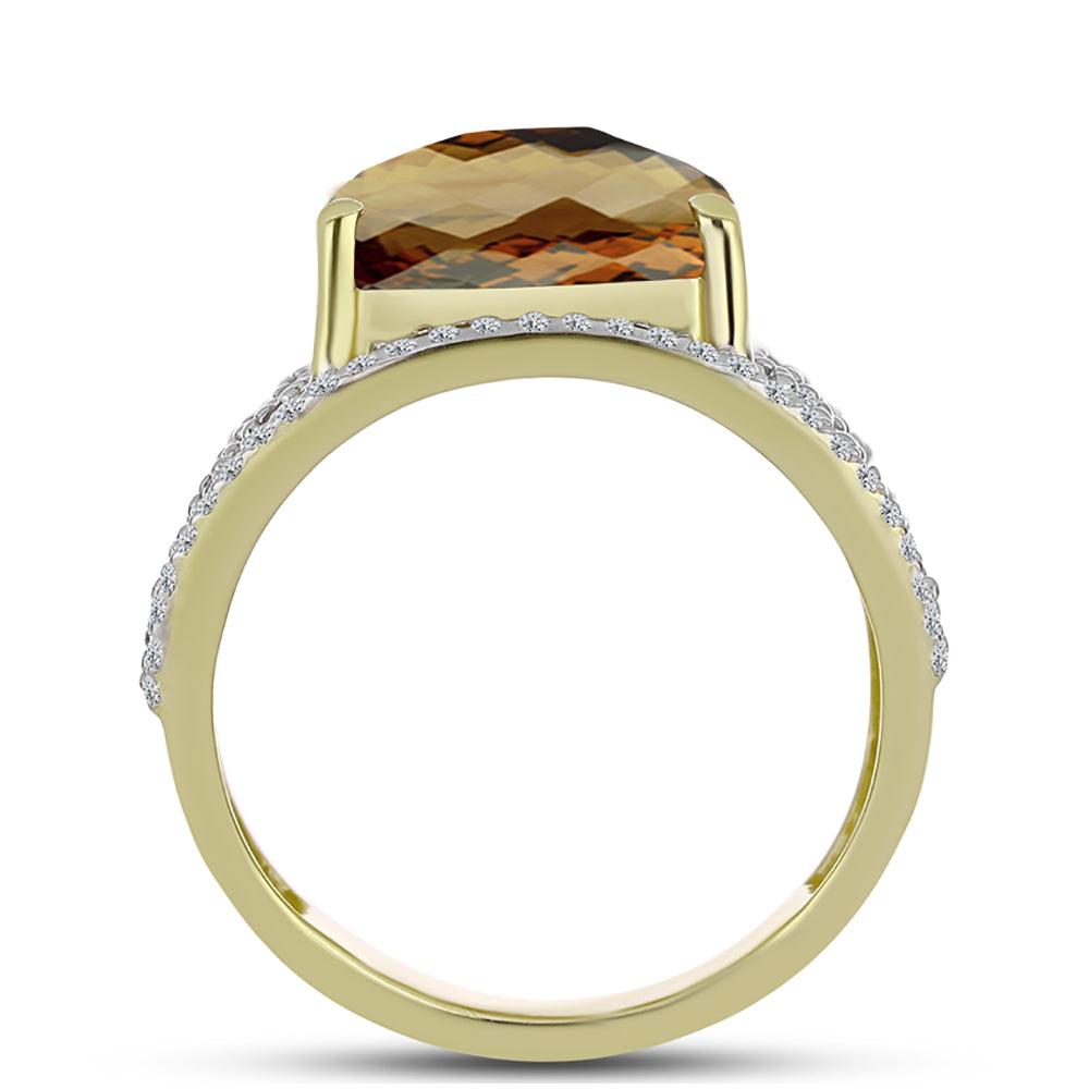 Anel de Prata com Banho de Ouro com Quartzo Cognac e Topázio Branco  Contraste: Cabeca de Veado (800) 2 