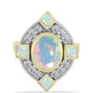 Anel de Prata com Banho de Ouro com Opala Welo e Topázio Branco  Contraste: Cabeca de Veado (800)