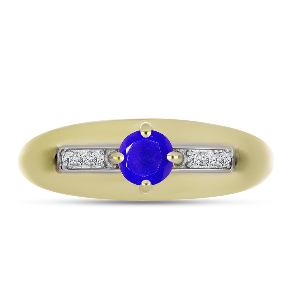 Anel de Prata com Banho de Ouro com Ágata Azul e Topázio Branco  Contraste: Cabeca de Veado (800) 1 