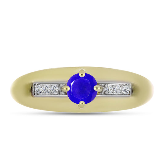 Anel de Prata com Banho de Ouro com Ágata Azul e Topázio Branco  Contraste: Cabeca de Veado (800)