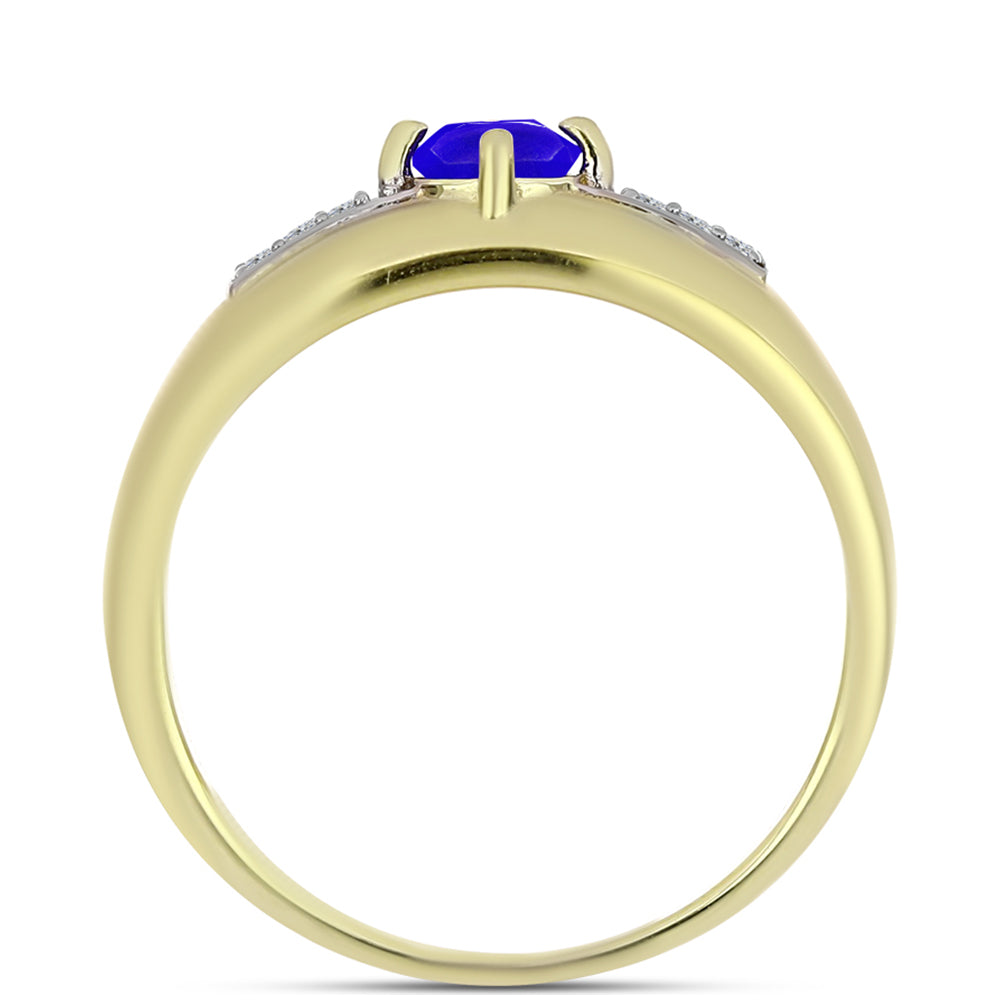 Anel de Prata com Banho de Ouro com Ágata Azul e Topázio Branco  Contraste: Cabeca de Veado (800) 2 