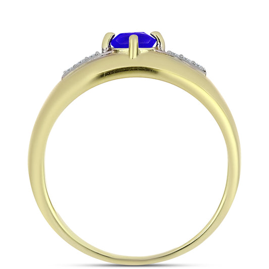 Anel de Prata com Banho de Ouro com Ágata Azul e Topázio Branco  Contraste: Cabeca de Veado (800)
