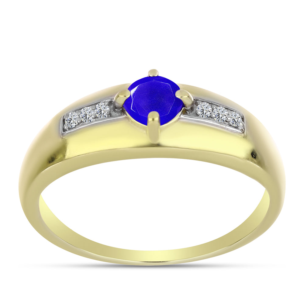 Anel de Prata com Banho de Ouro com Ágata Azul e Topázio Branco  Contraste: Cabeca de Veado (800)