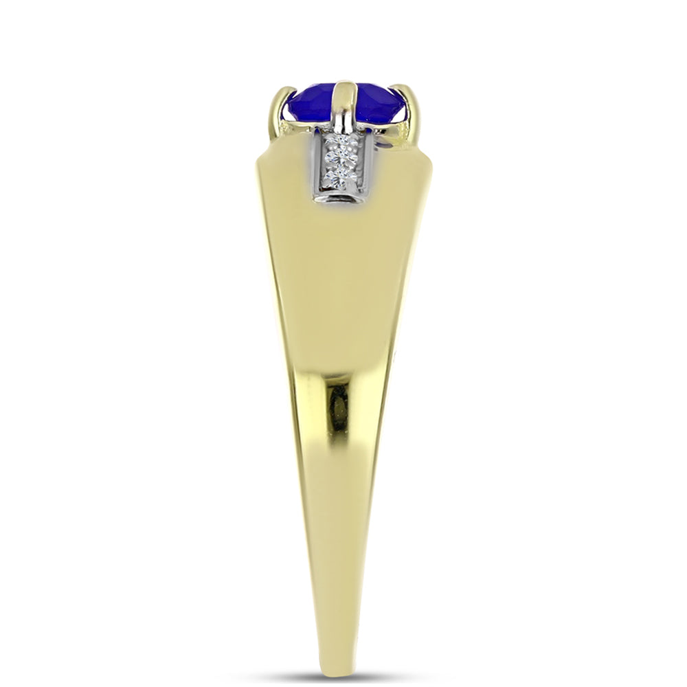 Anel de Prata com Banho de Ouro com Ágata Azul e Topázio Branco  Contraste: Cabeca de Veado (800)