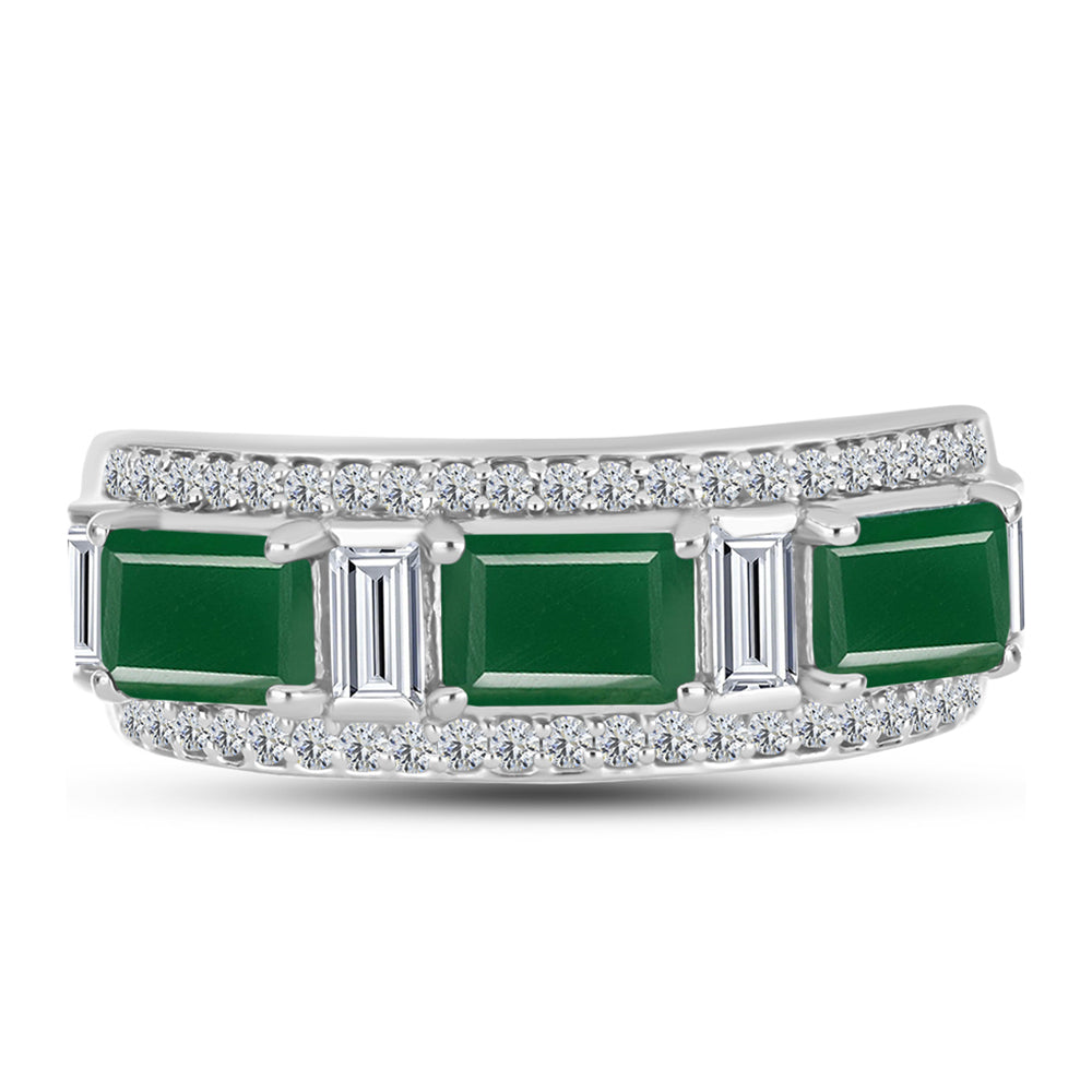 Anel de Prata com Calcedônia Verde e Topázio Branco  Contraste: Cabeca de Veado (800)