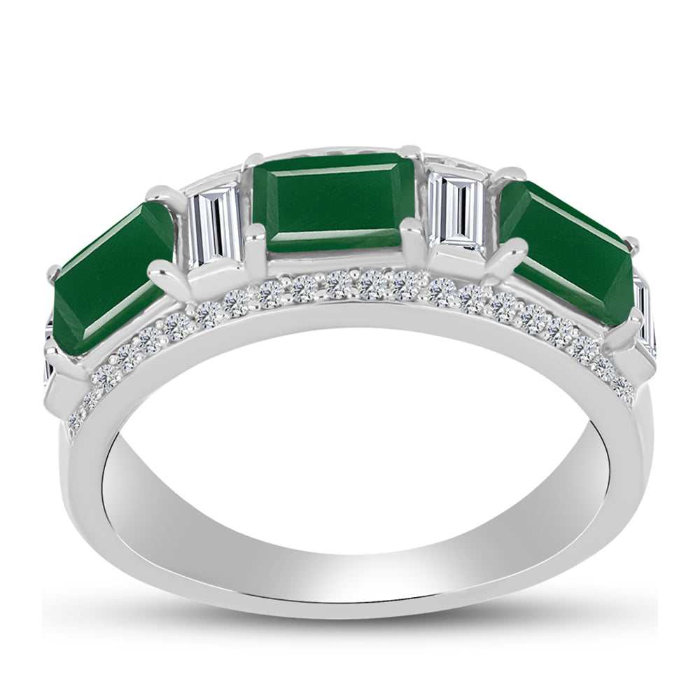 Anel de Prata com Calcedônia Verde e Topázio Branco  Contraste: Cabeca de Veado (800) 3 