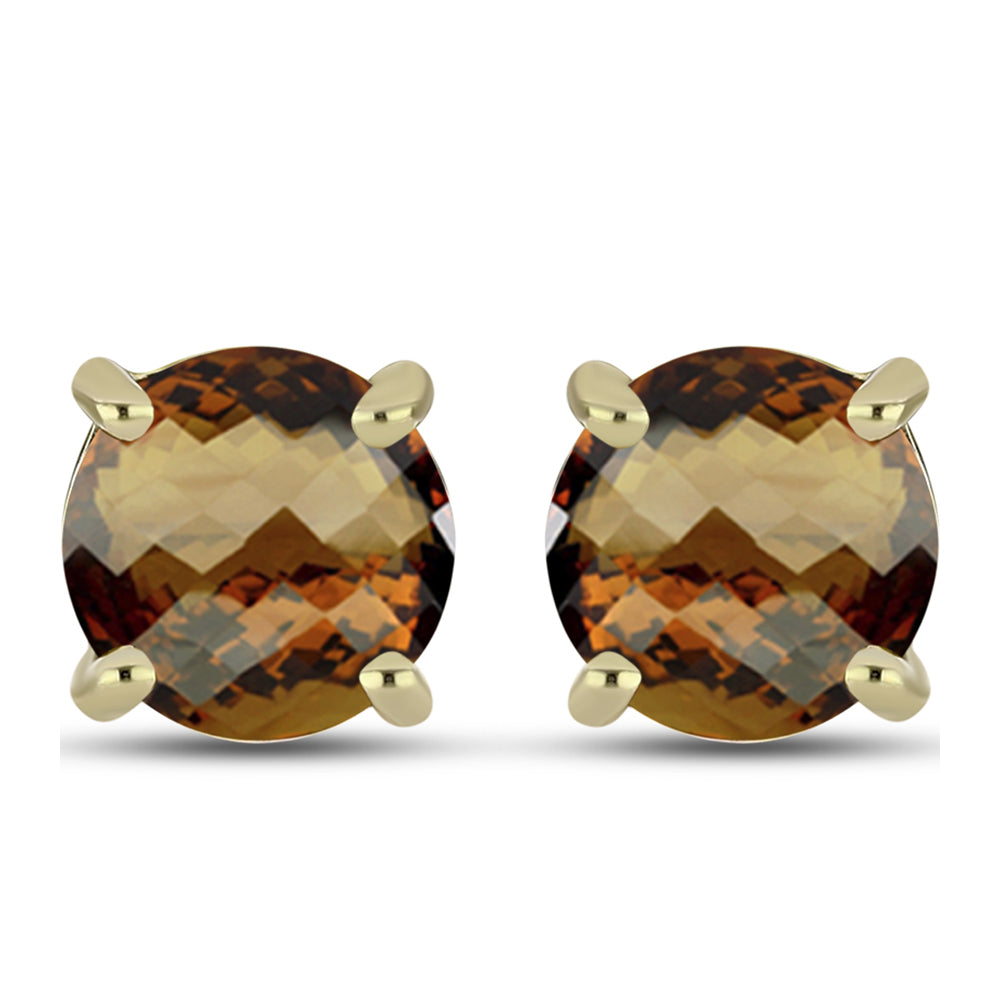 Brincos de Prata com Banho de Ouro com Quartzo Cognac 1 