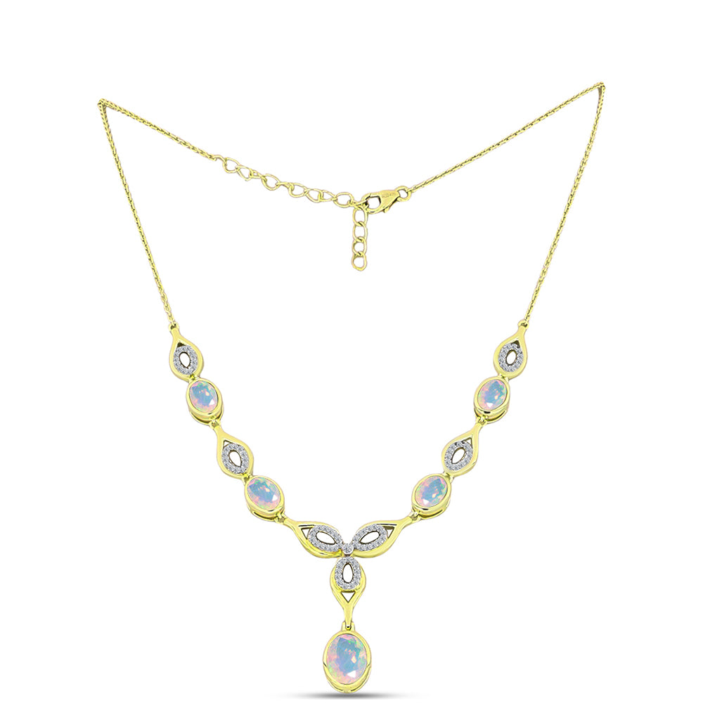 Colar de Prata com Banho de Ouro com Opala Welo e Topázio Branco  Contraste: Cabeca de Veado (800) 1 