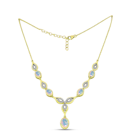 Colar de Prata com Banho de Ouro com Opala Welo e Topázio Branco  Contraste: Cabeca de Veado (800)