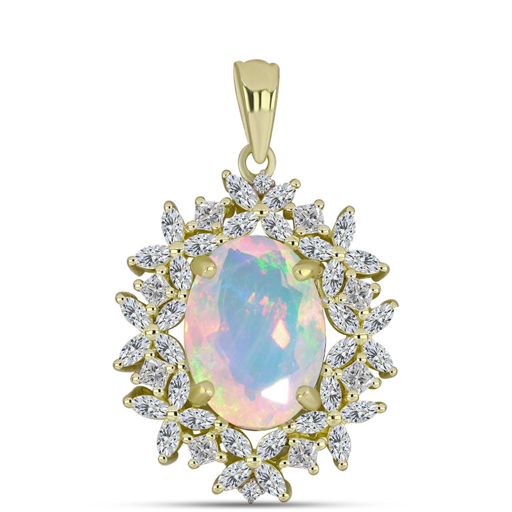 Pendente de Prata com Banho de Ouro com Opala Welo e Topázio Branco  Contraste: Cabeca de Veado (800) 1 