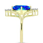 Anel de Prata com Banho de Ouro com Quartzo Pavão e Topázio Branco  Contraste: Cabeca de Veado (800)