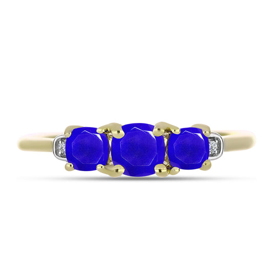 Anel de Prata com Banho de Ouro com Ágata Azul e Topázio Branco