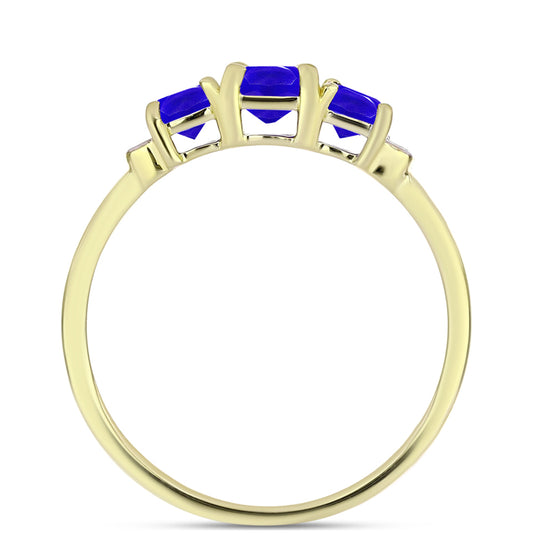 Anel de Prata com Banho de Ouro com Ágata Azul e Topázio Branco