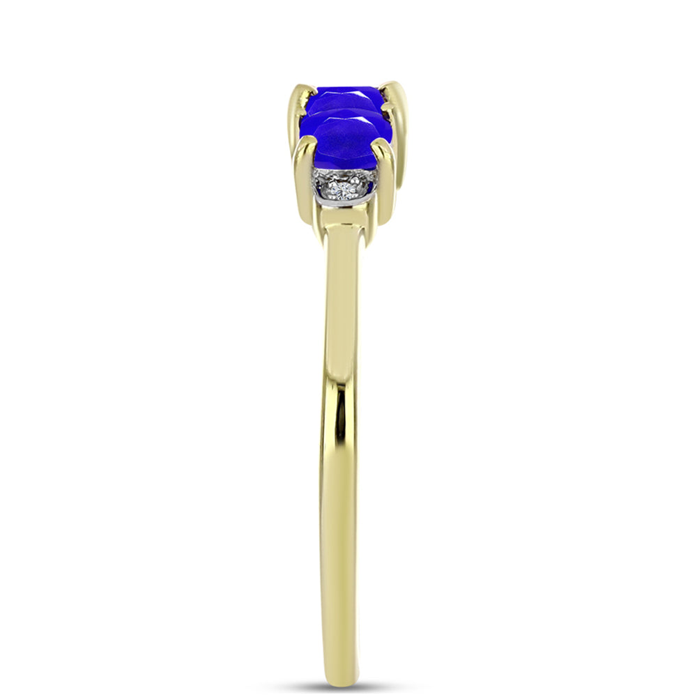 Anel de Prata com Banho de Ouro com Ágata Azul e Topázio Branco 4 