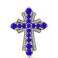 Cruz Pendente de Prata com Banho de Ouro com Ágata Azul e Topázio Branco  Contraste: Cabeca de Veado (800)