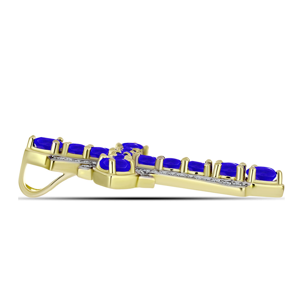 Cruz Pendente de Prata com Banho de Ouro com Ágata Azul e Topázio Branco  Contraste: Cabeca de Veado (800) 2 