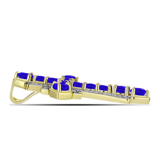 Cruz Pendente de Prata com Banho de Ouro com Ágata Azul e Topázio Branco  Contraste: Cabeca de Veado (800)