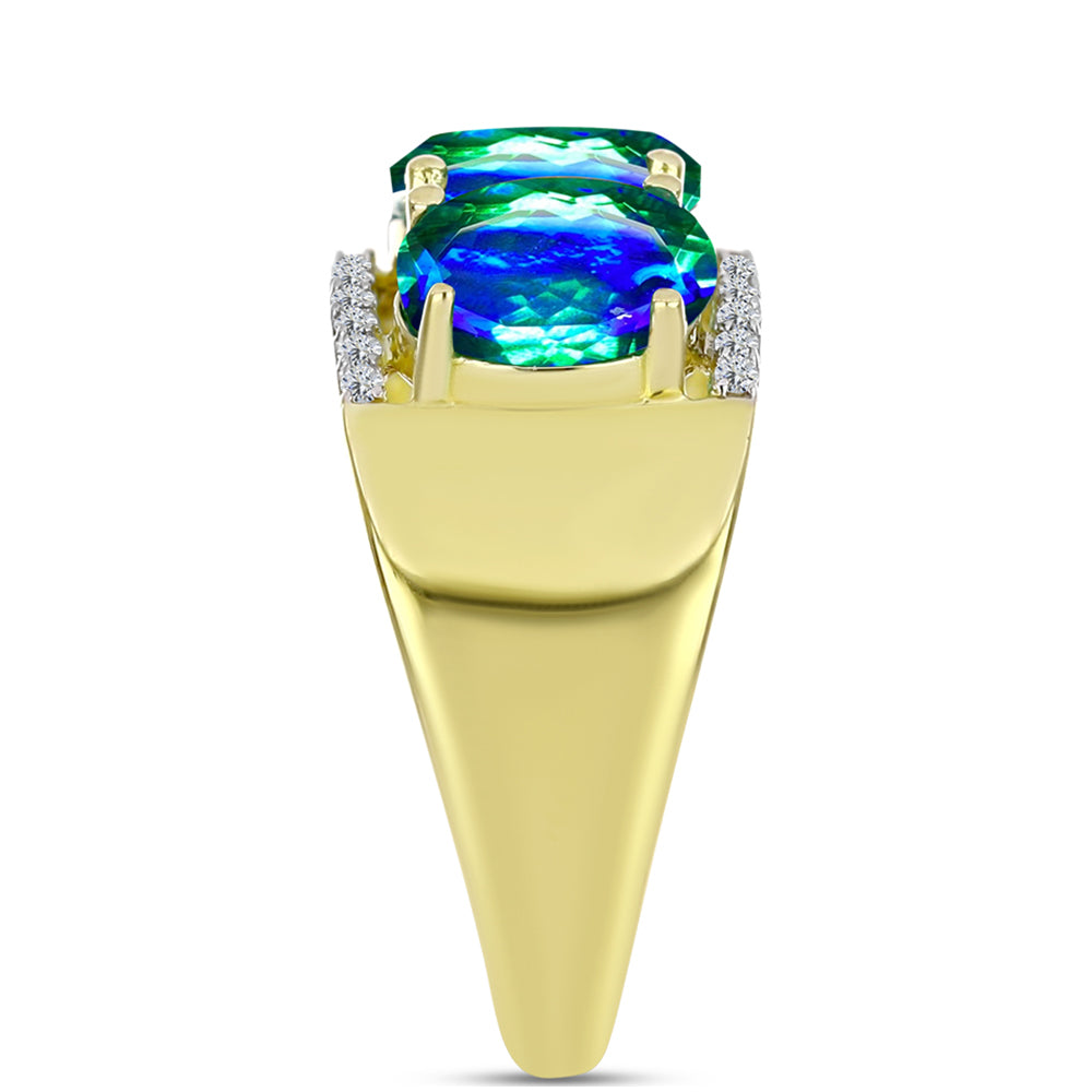Anel de Prata com Banho de Ouro com Quartzo Pavão e Topázio Branco  Contraste: Cabeca de Veado (800) 4 
