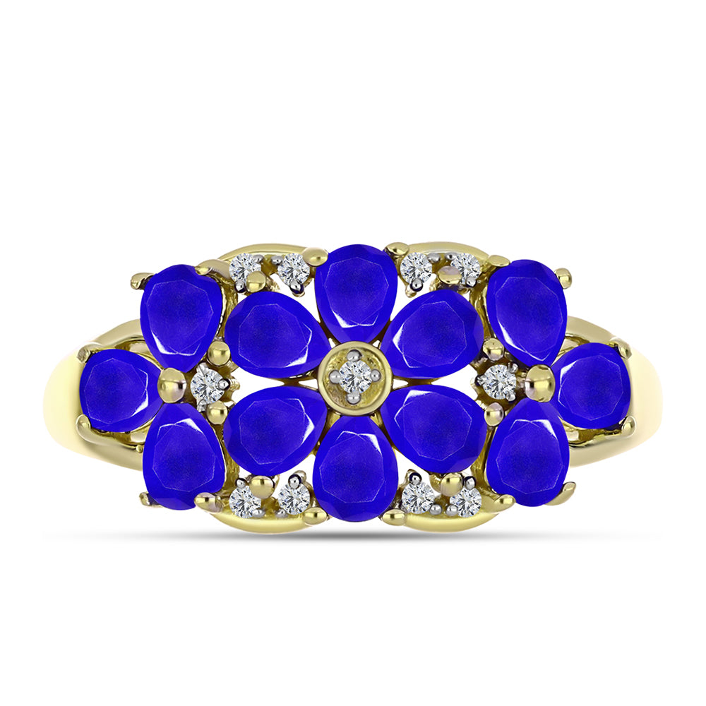 Anel de Prata com Banho de Ouro com Ágata Azul e Topázio Branco  Contraste: Cabeca de Veado (800) 1 