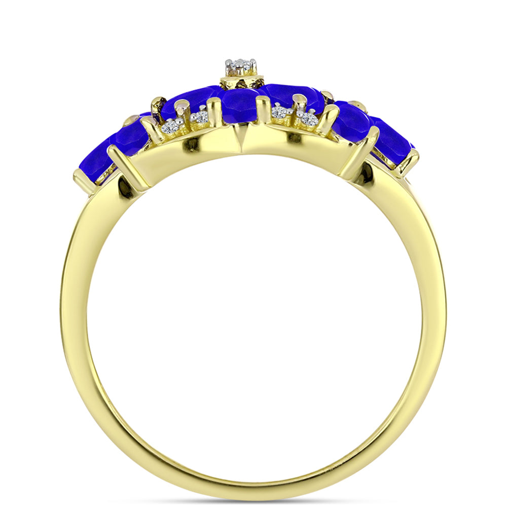 Anel de Prata com Banho de Ouro com Ágata Azul e Topázio Branco  Contraste: Cabeca de Veado (800) 2 