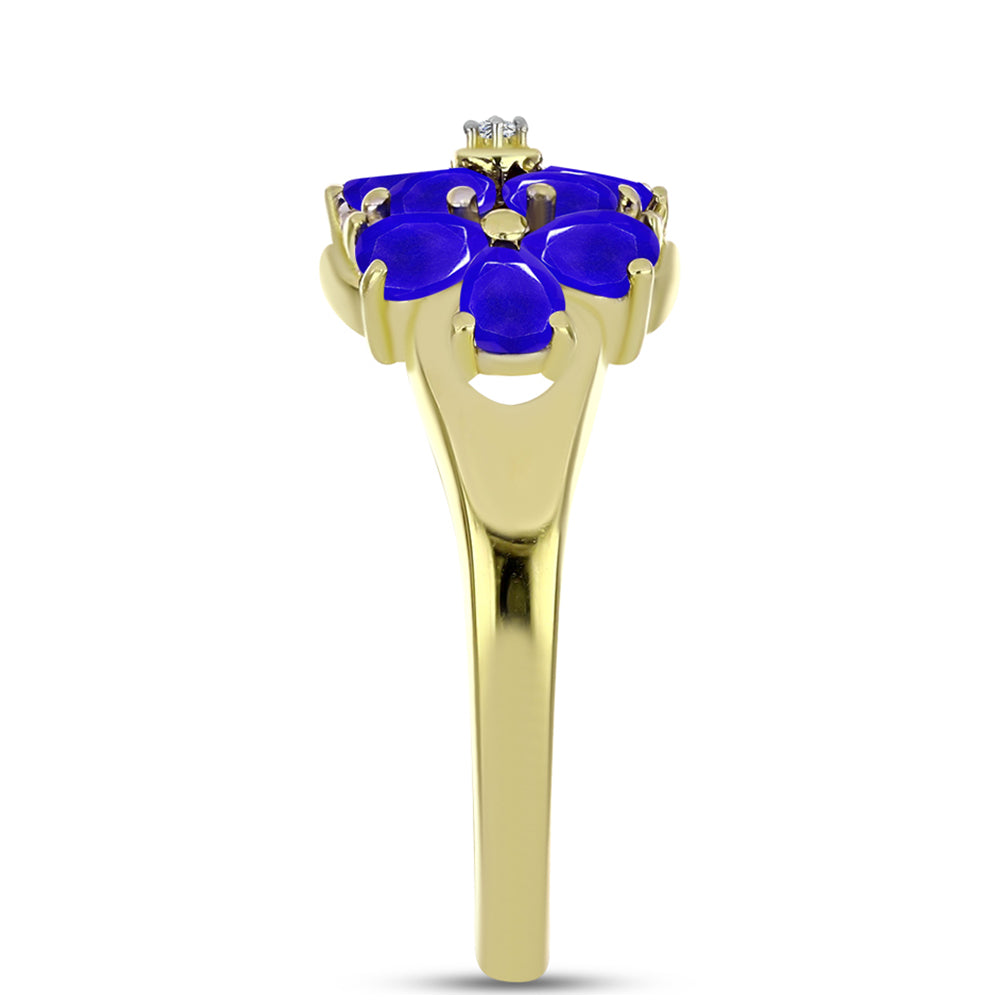 Anel de Prata com Banho de Ouro com Ágata Azul e Topázio Branco  Contraste: Cabeca de Veado (800)