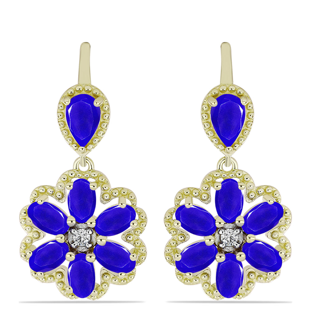 Brincos de Prata com Banho de Ouro com Ágata Azul e Topázio Branco 1 