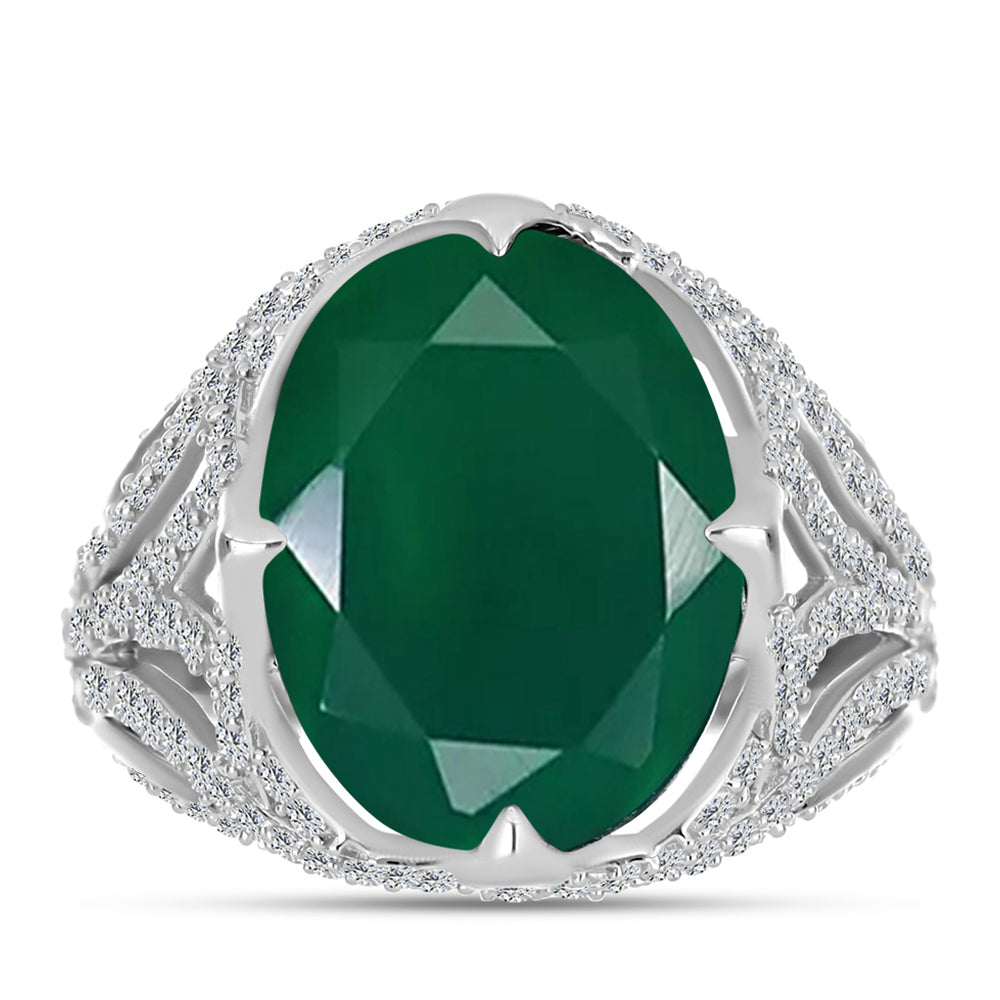 Anel de Prata com Calcedônia Verde e Topázio Branco  Contraste: Cabeca de Veado (800) 1 