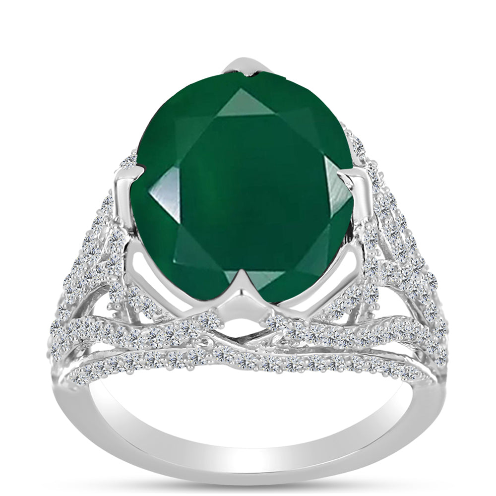 Anel de Prata com Calcedônia Verde e Topázio Branco  Contraste: Cabeca de Veado (800)
