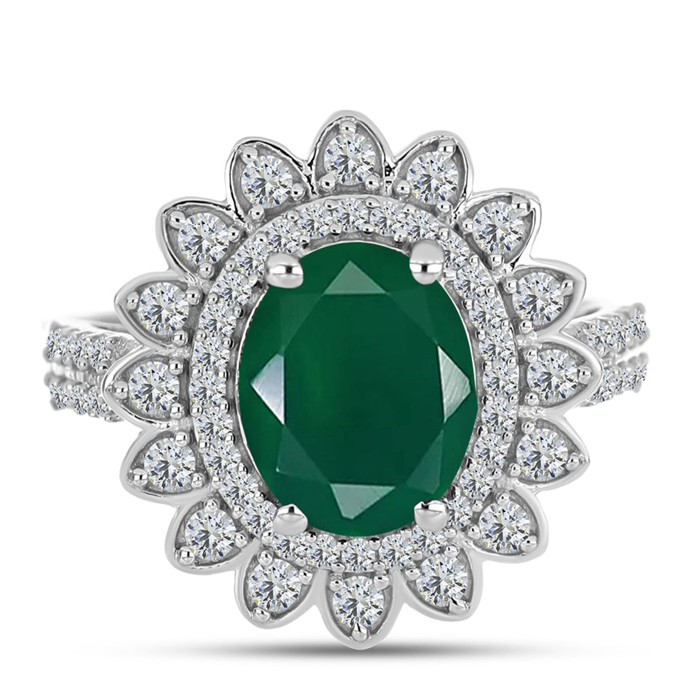 Anel de Prata com Calcedônia Verde e Topázio Branco  Contraste: Cabeca de Veado (800)