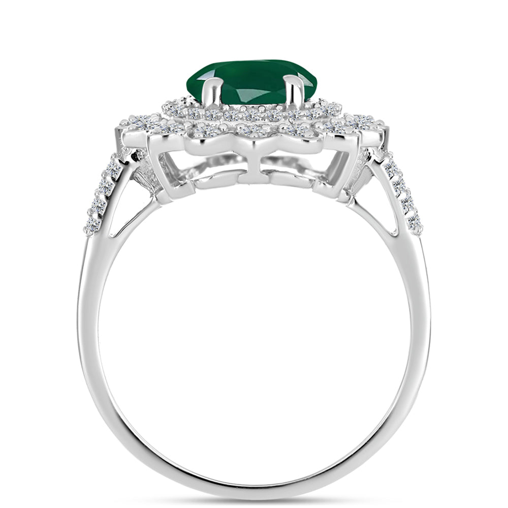 Anel de Prata com Calcedônia Verde e Topázio Branco  Contraste: Cabeca de Veado (800) 2 