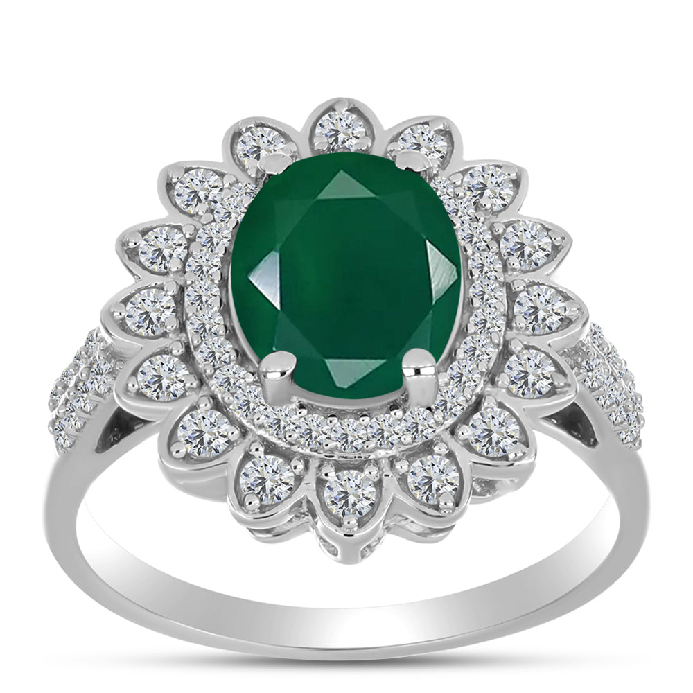 Anel de Prata com Calcedônia Verde e Topázio Branco  Contraste: Cabeca de Veado (800) 3 