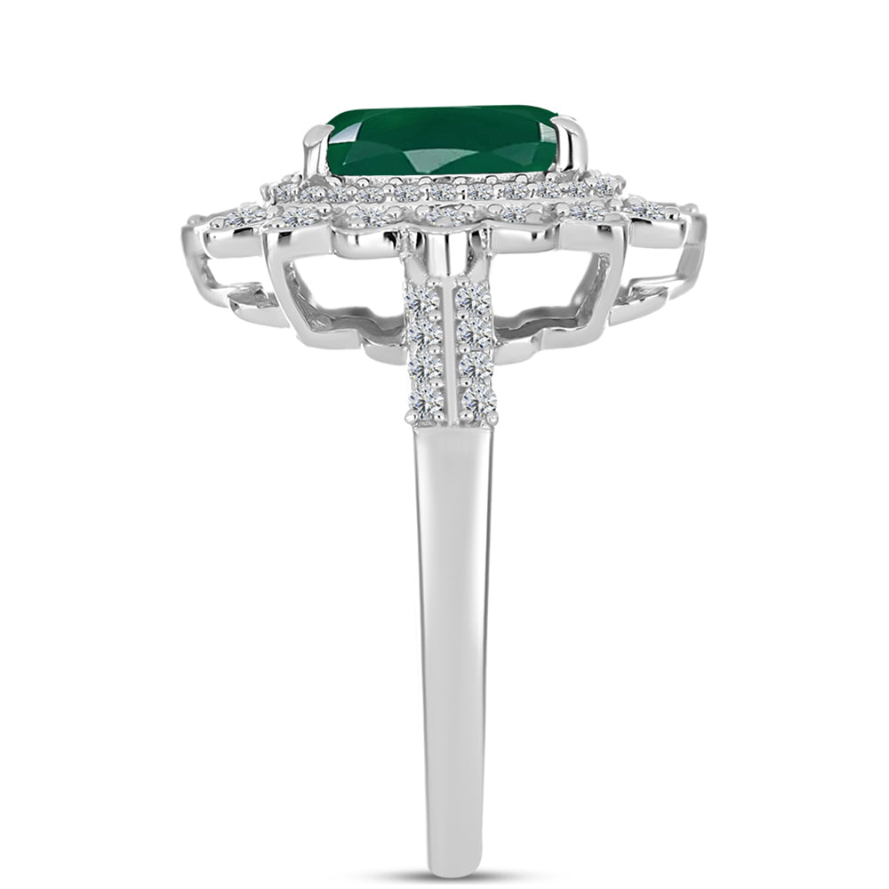 Anel de Prata com Calcedônia Verde e Topázio Branco  Contraste: Cabeca de Veado (800) 4 