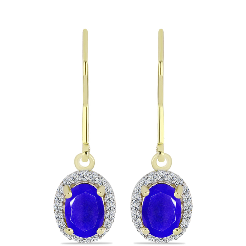 Brincos de Prata com Banho de Ouro com Ágata Azul e Topázio Branco