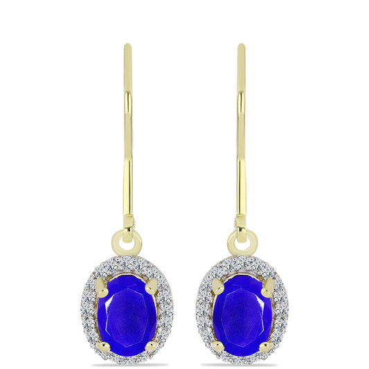 Brincos de Prata com Banho de Ouro com Ágata Azul e Topázio Branco