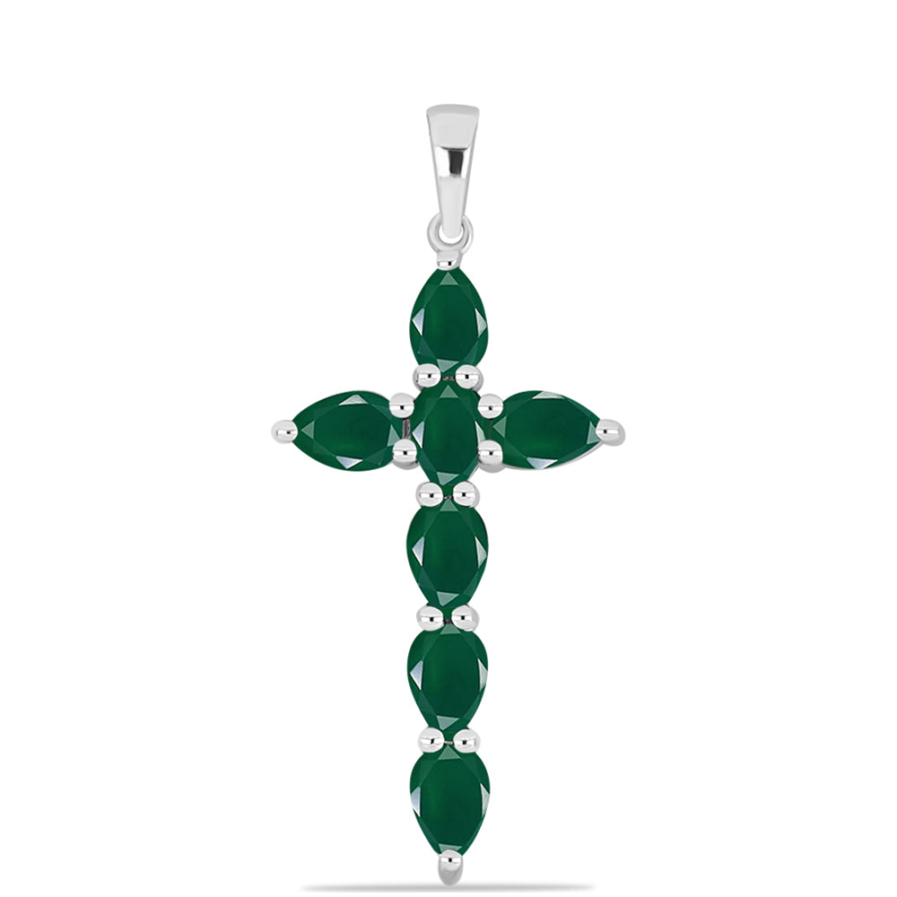 Cruz Pendente de Prata com Calcedônia Verde