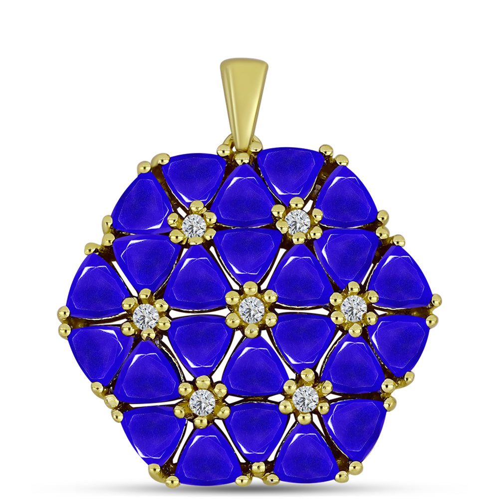 Pendente de Prata com Banho de Ouro com Ágata Azul e Topázio Branco  Contraste: Cabeca de Veado (800)