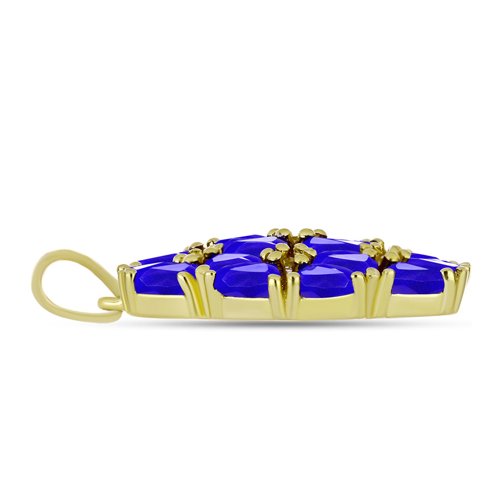 Pendente de Prata com Banho de Ouro com Ágata Azul e Topázio Branco  Contraste: Cabeca de Veado (800) 2 
