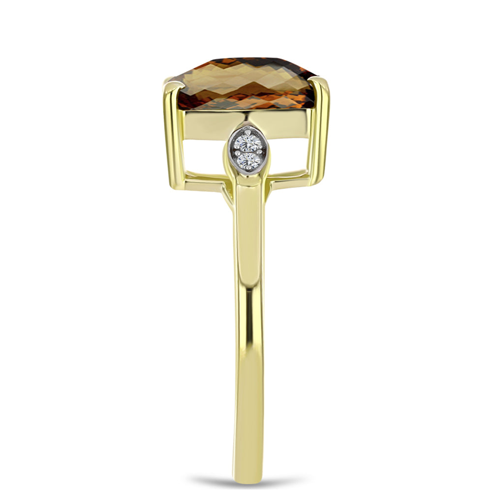 Anel de Prata com Banho de Ouro com Quartzo Cognac e Topázio Branco 4 