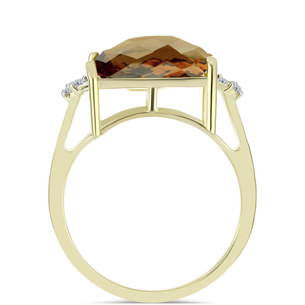 Anel de Prata com Banho de Ouro com Quartzo Cognac e Topázio Branco  Contraste: Cabeca de Veado (800) 2 
