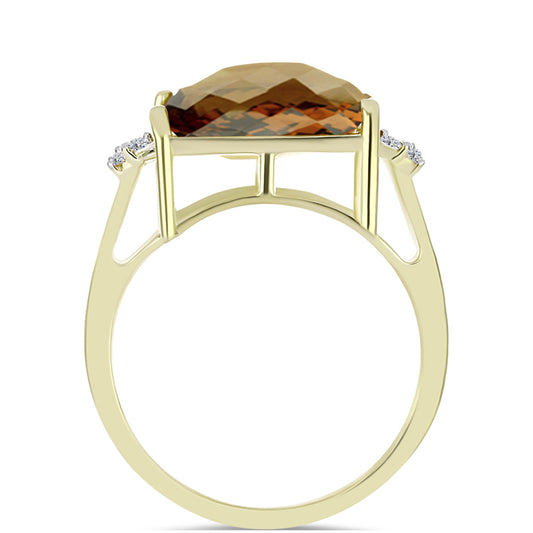 Anel de Prata com Banho de Ouro com Quartzo Cognac e Topázio Branco  Contraste: Cabeca de Veado (800)