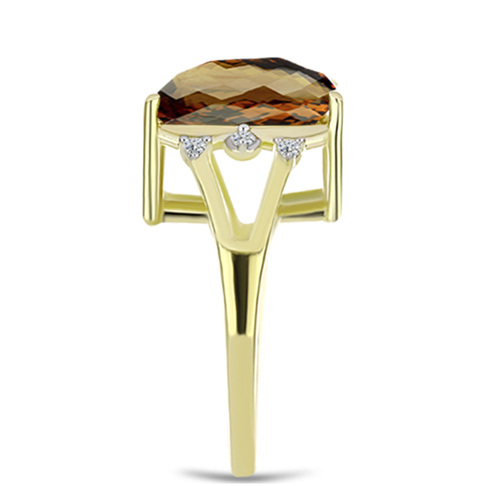 Anel de Prata com Banho de Ouro com Quartzo Cognac e Topázio Branco  Contraste: Cabeca de Veado (800)